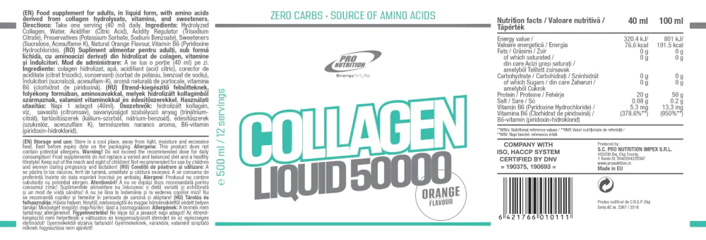 Collagen Liquid 50.000 cu gust de Portocale 500ml Pro Nutrition [4]
