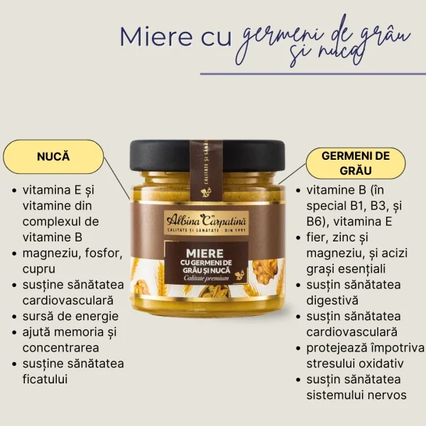 Miere cu germeni de grâu și nucă 270g Albina Carpatina [2]