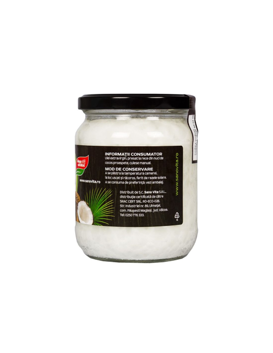 Ulei de Cocos ecologic extravirgin, presat la rece, 500 ml SanoVita [3]