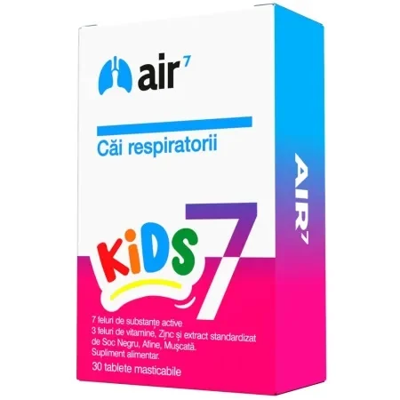 Raceala si gripa copii - Air 7 Kids cai respiratorii, 30 tablete masticabile, Green Splid