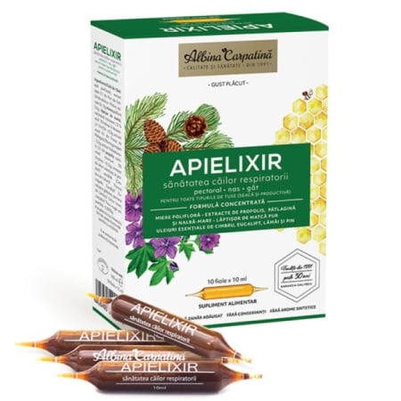 Miere - Apielixir sănătatea căilor respiratorii 20 fiole x 10 ml  Albina Carpatina