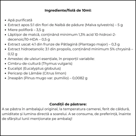 Apielixir sănătatea căilor respiratorii 20 fiole x 10 ml  Albina Carpatina [2]