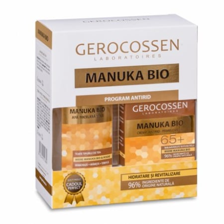 Oferte speciale - Caseta Cadou Manuka Bio - Crema antirid reparatoare 65+ si Apa micelara Gerocossen