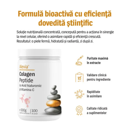 Colagen Peptide cu Acid hialuronic și Vitamina C 300g Alevia [3]
