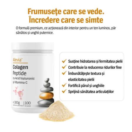 Colagen Peptide cu Acid hialuronic și Vitamina C 300g Alevia [1]