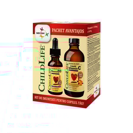 Imunitate copii - Kit Imunitate Copii - Vitamin C 250mg 118ml Secom + Vitamin D3 500UI 30ml Secom