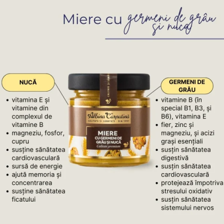 Miere cu germeni de grâu și nucă 270g Albina Carpatina [1]
