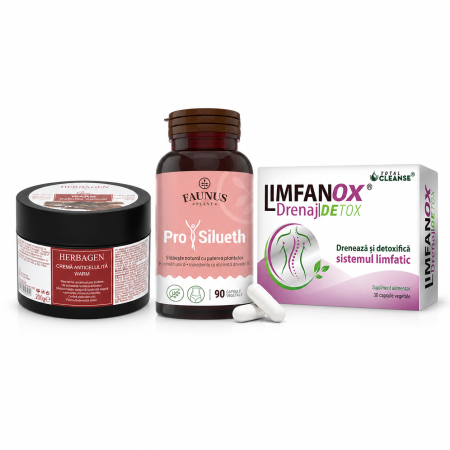 Slabire, Frumusete - Pachet Anticelulită, Drenaj Limfatic și Slăbire – ProSilueth + Limfanox + Cremă WARM Herbagen