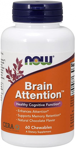 Now Brain Attention, Natural Chocolate Flavor 60 Chewables