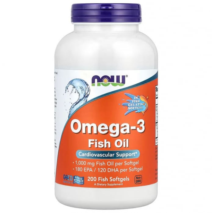 Now Omega-3 Fish Oil Molecularly Distilled 200 Fish Softgels