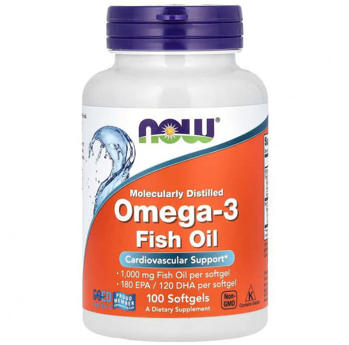 Now Omega-3 Fish Oil Molecularly Distilled 100 softgels