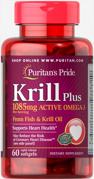 Puritan s Pride Krill Plus Active Omega 3 1085 mg 60 sofltgels