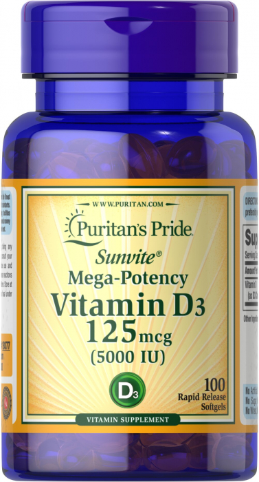 Puritan s Pride Vitamin D3 5000 IU (125 mcg) 100 softgels