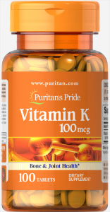 Vitamine A, B, C, D, E, K - Puritan`s Pride Vitamin K 100 mcg 100 tabs