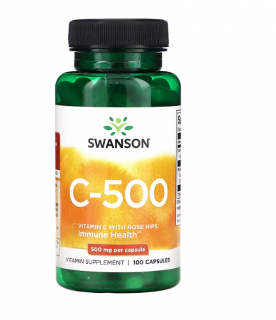 Vitamine A, B, C, D, E, K - Swanson Vitamin C-500 with Rose Hips 100 caps