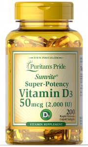 Puritan`s Pride Vitamin D3 2000 IU (50 mcg) 200 softgels