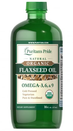 Grăsimi sănătoase / Sănătatea inimii - Puritan`s Pride Natural Organic Flaxseed Oil (omega 3-6-9) 473 ml