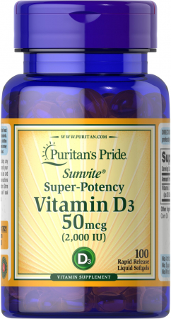 Puritan`s Pride Vitamin D3 2000 IU (50 mcg) 100 softgels