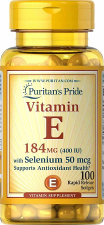 Vitamine A, B, C, D, E, K - Puritan`s Pride Vitamin E 184 mg (400 IU) with Selenium 50 mcg 100 softgels