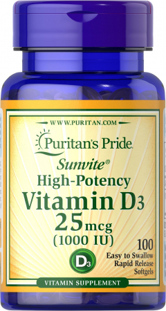 Puritan`s Pride Vitamin D3 1000 IU (25 mcg) 100 softgels