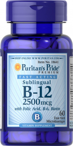 Vitamine, Minerale & Sănătate - Puritan`s Pride Vitamin B-12 2500 mcg Sublingual 60 microlozenges