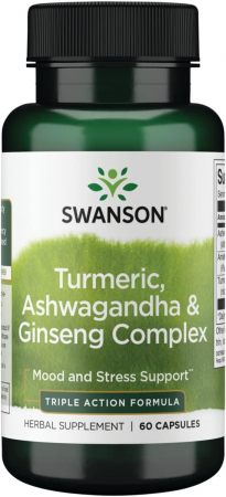 Suport Testosteron - Swanson Turmeric, Ashwagandha & Ginseng Complex 60 caps
