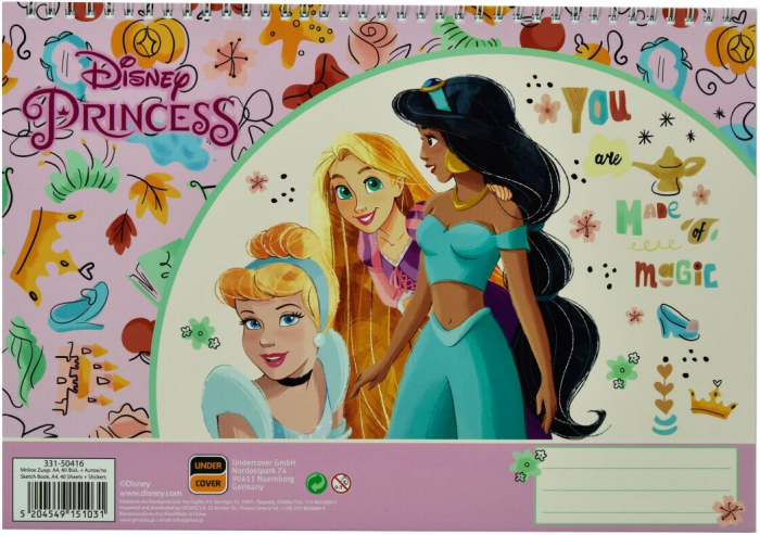 Bloc de desen A4 spirala,Disney Princess Dreams, 40 foi si stickere [2]