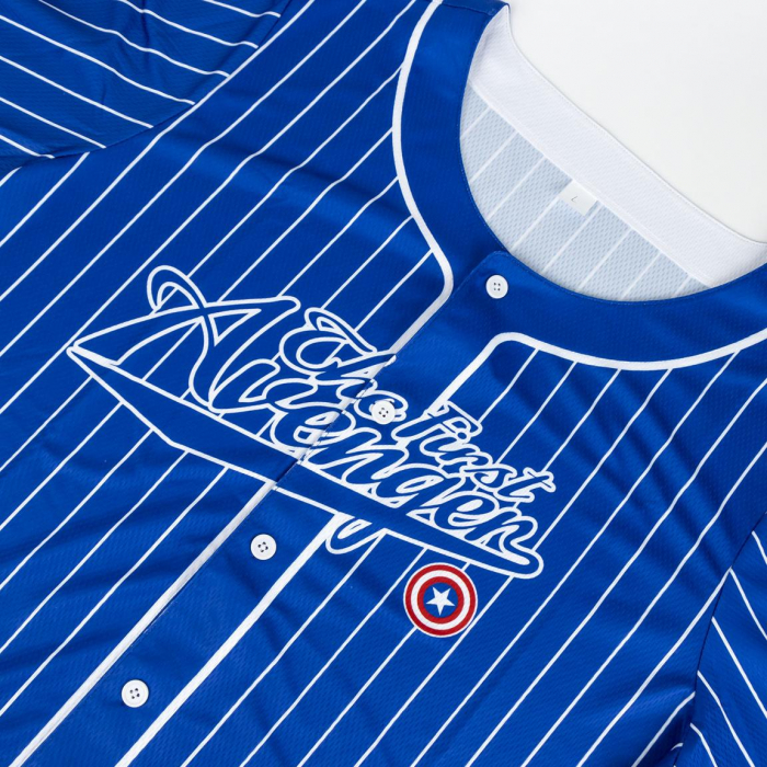 Bluza maneca scurta supradimensionat cu dungi tip baseball Captain America [3]