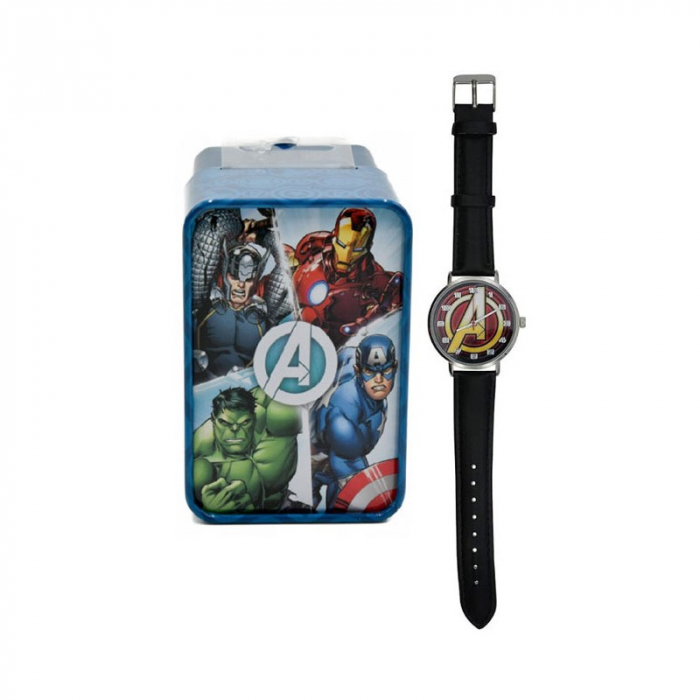 Ceas analog pentru copii, Logo Avengers, PU si Metal, 6x9x8cm [3]