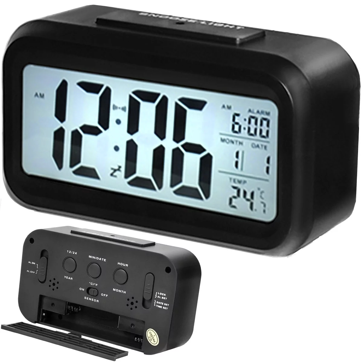 Ceas decorativ multifunctional birou, senzor amurg, afisaj ora, data si temperatura [3]