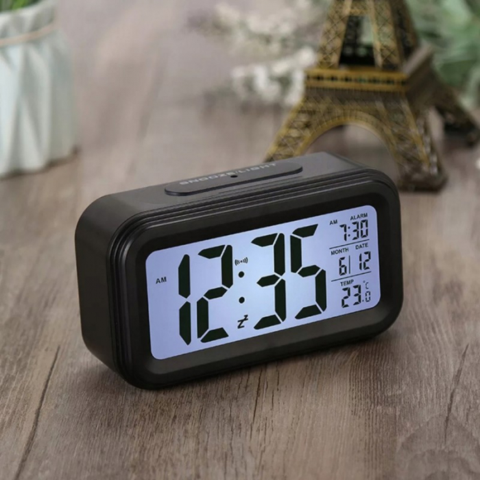 Ceas decorativ multifunctional birou, senzor amurg, afisaj ora, data si temperatura [4]