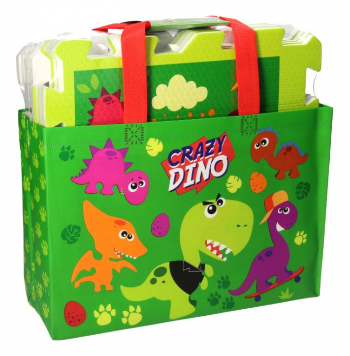 Covor de joaca puzzle din spuma cu geanta Crazy Dino, 9 piese [5]