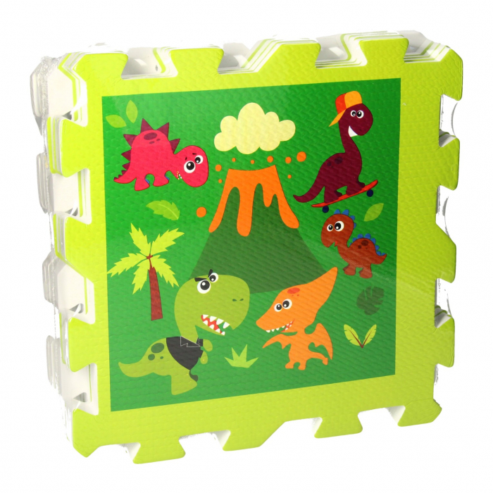 Covor de joaca puzzle din spuma cu geanta Crazy Dino, 9 piese [4]