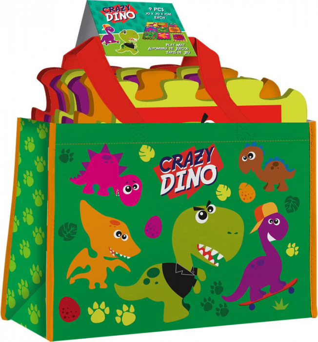 Covor de joaca puzzle din spuma cu geanta Crazy Dino, 9 piese [2]
