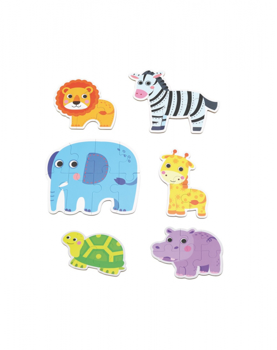 Cutie cu 6 puzzle-uri progresive carton, 33 piese, Animale salbatice [2]