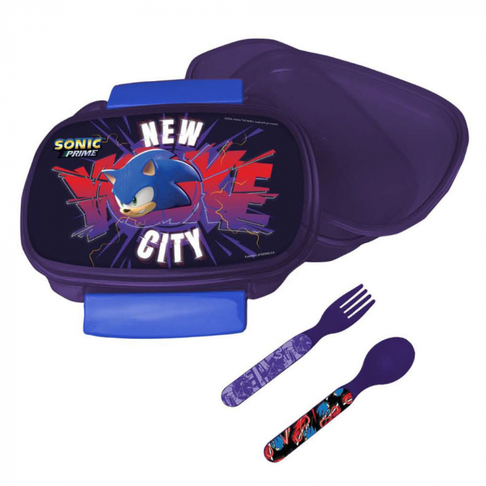 Cutie sandwich plastic cu tacamuri Sonic New City, 18x13x6.5 cm [1]