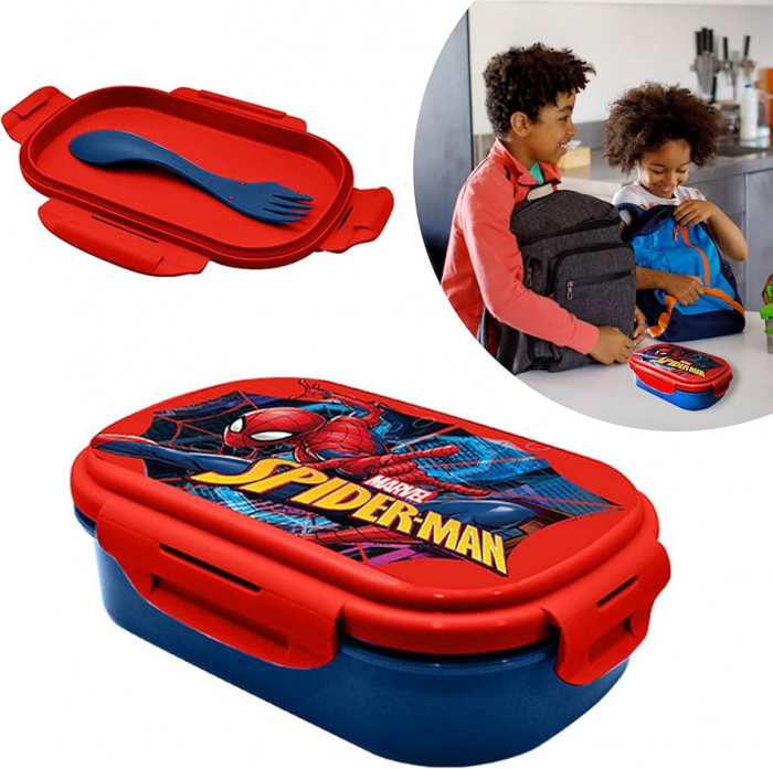 Cutie sandwich plastic cu tacamuri Spiderman, 22.5x14x6.5 cm [3]