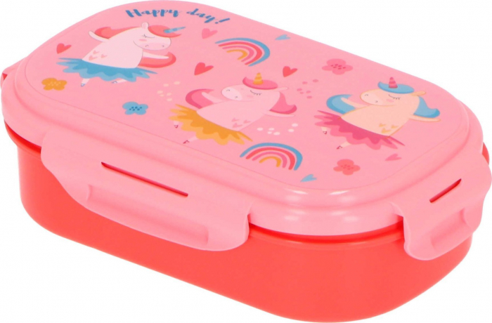 Cutie sandwich plastic cu tacamuri Unicorn Happy Day, 21x14x6 cm [1]