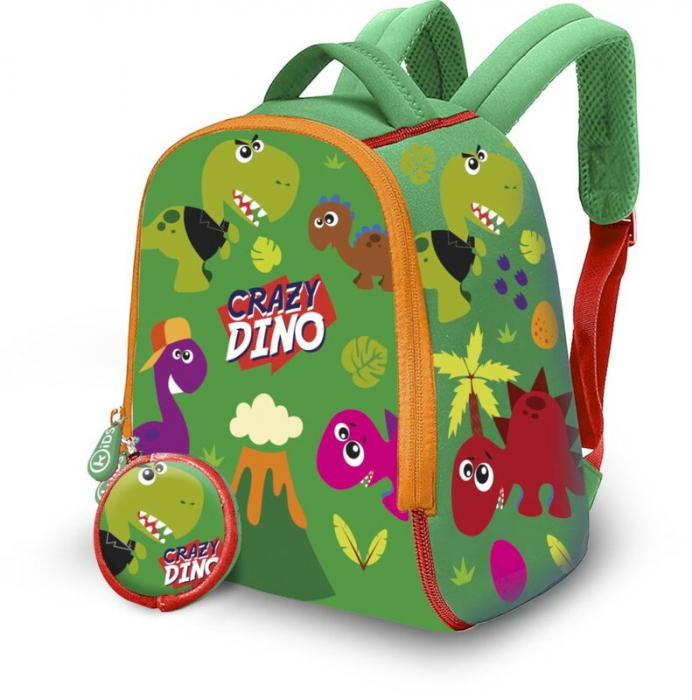 Ghiozdan gradinita cu portofel din neopren, Crazy Dino, 25x20x10 cm [2]