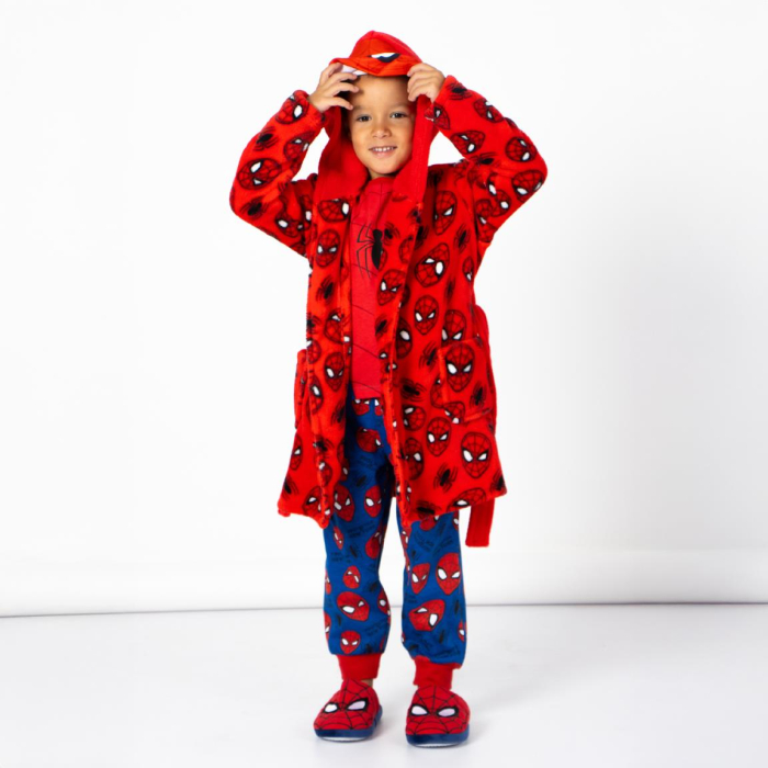 Halat baie coral fleece cu aplicatii pe gluga Spiderman [6]