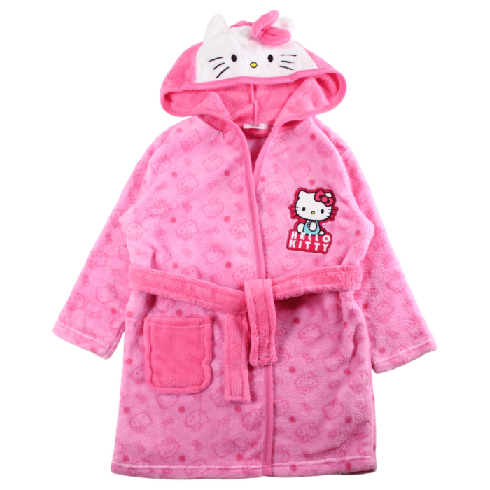 Halat baie cu gluga si urechi fleece coral Hello Kitty Pinky [3]