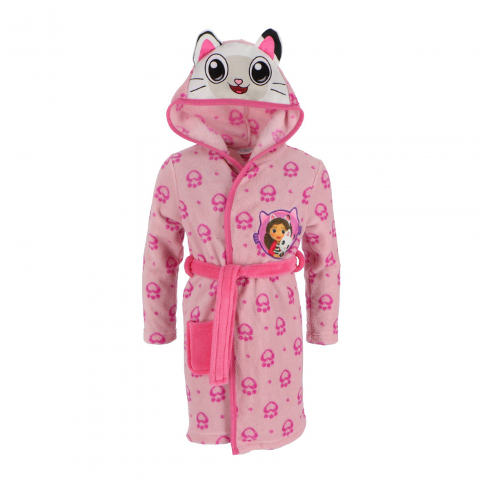 Halat baie fete cu gluga si urechi fleece coral Gabby's Dollhouse [1]