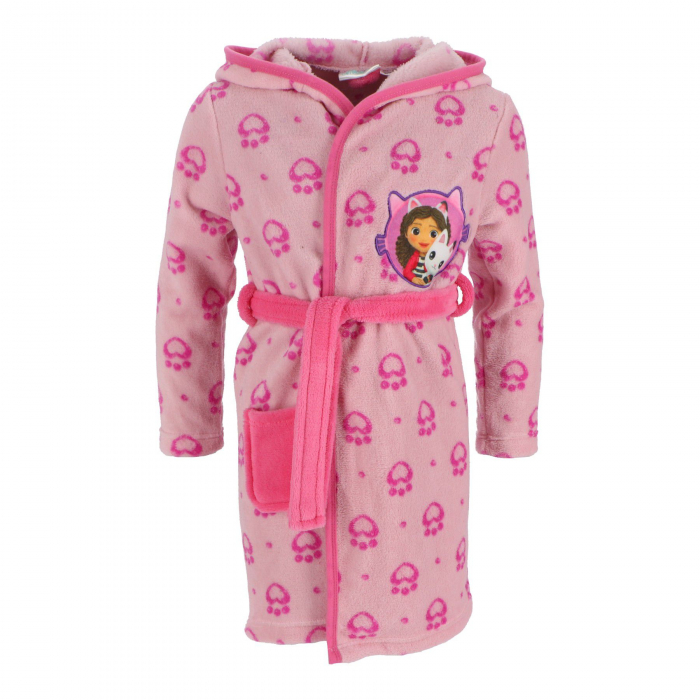 Halat baie fete cu gluga si urechi fleece coral Gabby's Dollhouse [2]