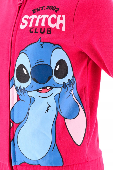 Hanorac fucsia cu maneca lunga, fermoar și gluga Stitch [4]