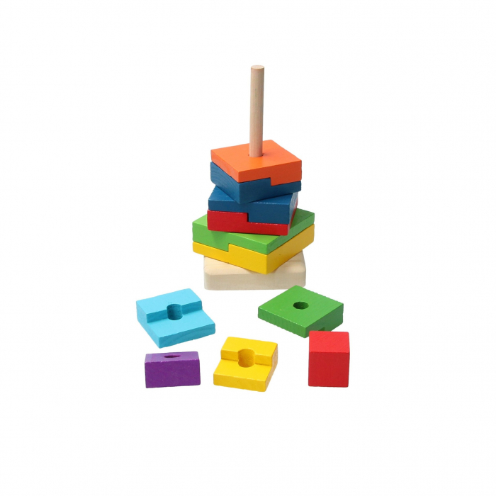 Jucarie educativa din lemn, Turn multicolor de stivuire, 12 piese [5]