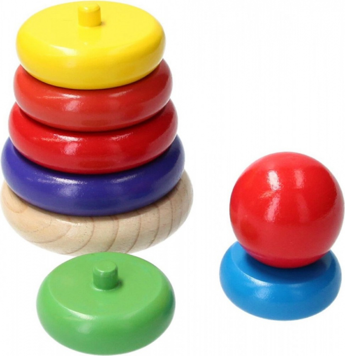 Jucarie educativa din lemn, Turn multicolor de stivuire, 8 piese [6]