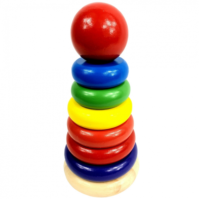 Jucarie educativa din lemn, Turn multicolor de stivuire, 8 piese [3]