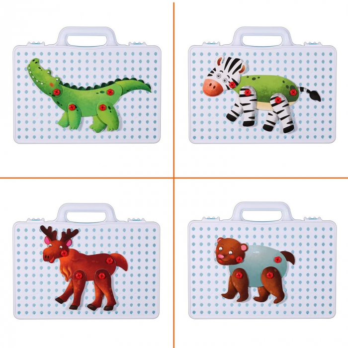 Jucarie educativa puzzle creativ Animale DYI cu valiza si surubelnita 120 piese [5]
