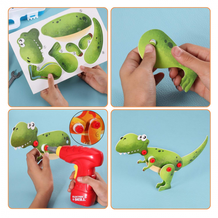 Jucarie educativa puzzle creativ Animale DYI cu valiza si surubelnita 120 piese [4]