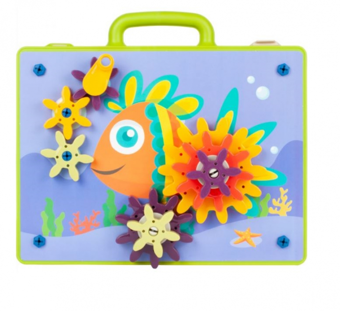 Jucarie educativa puzzle creativ Gear DYI cu valiza si surubelnita [5]